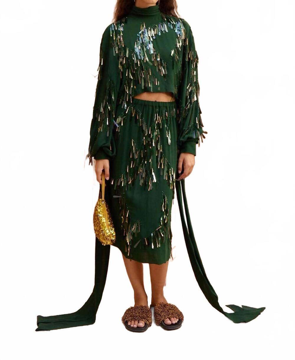 NEW ALEMAIS ophira sequin skirt in dark green - Picture 2 of 4
